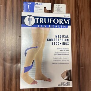 Truform Stockings Thigh High Open Toe Dot Top: 20-30 mmHg M BEIGE (0868BG-M)